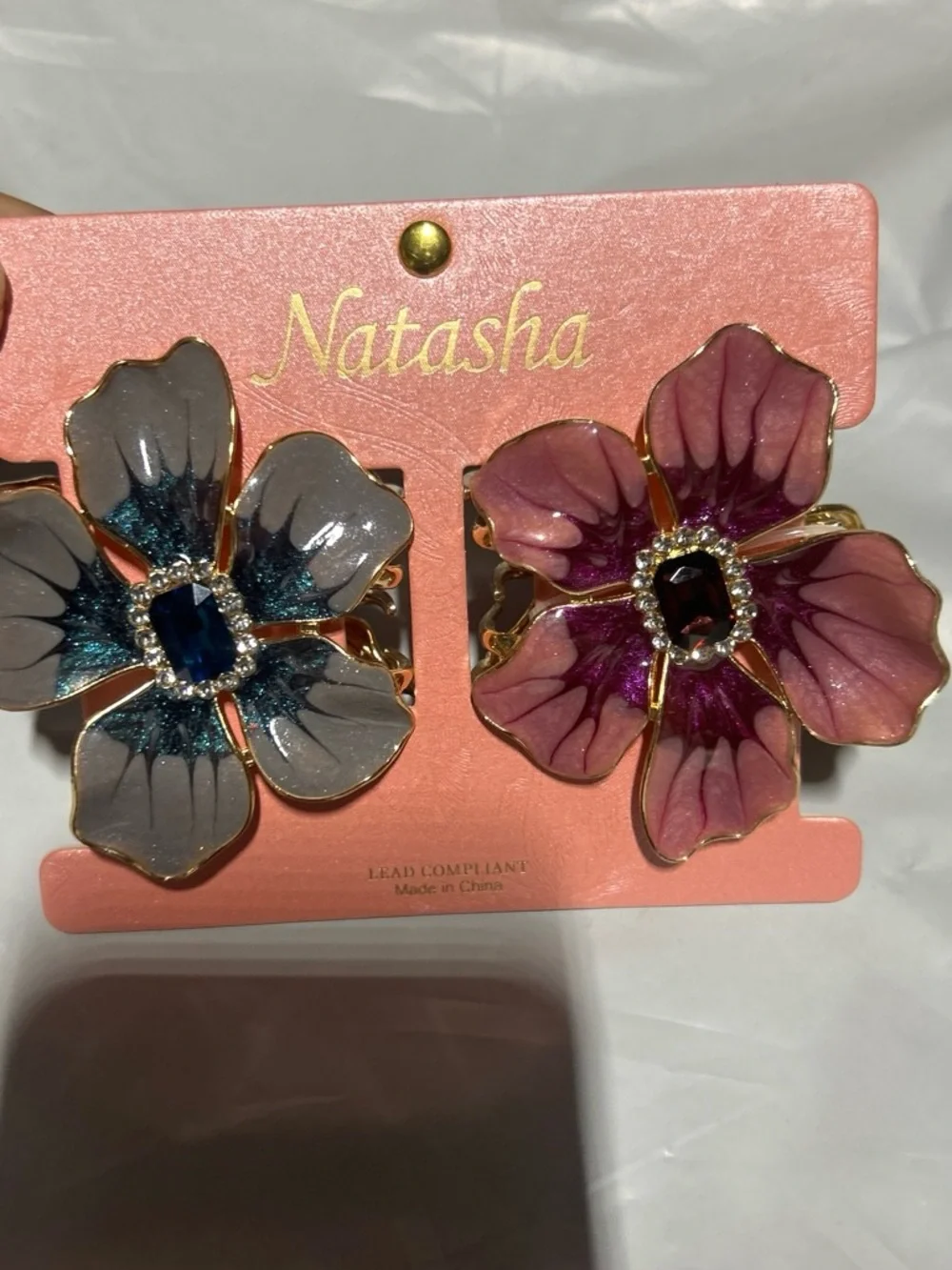 Natasha Couture Floral Clip-On Hair Clips in Gray & Purple